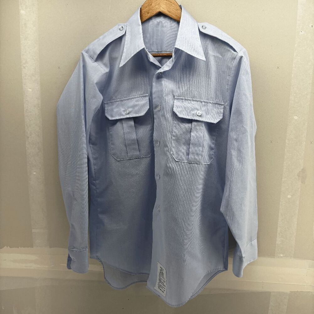 Vintage US Air Force Pilot Cadet Dress Button Down 2 Pocket Shirt Blue 15.5-33 M